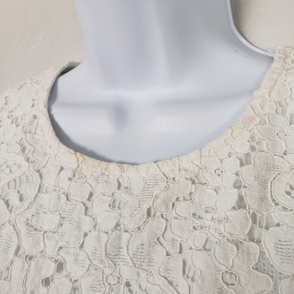 Ellison Women's Large White Lace Lined Short Sleeve Crop Top Blouse Dressy - Picture 2 of 9